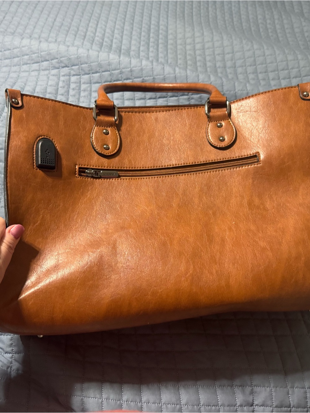 LoveVook Caramel Leather Zip-Front Tote with Top Handle